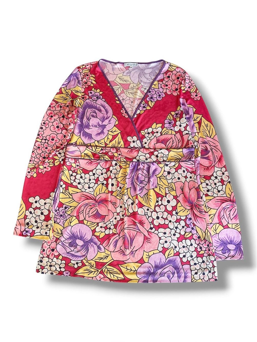 Etro Milano Floral Print Long Sleeve Jersey Top IT Size 46/US 10